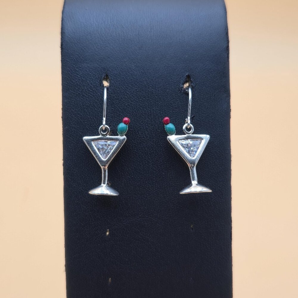 Sterling Silver Cubic Zirconia Cocktail Glass Dangle Earrings A5679 - Picture 1 of 6
